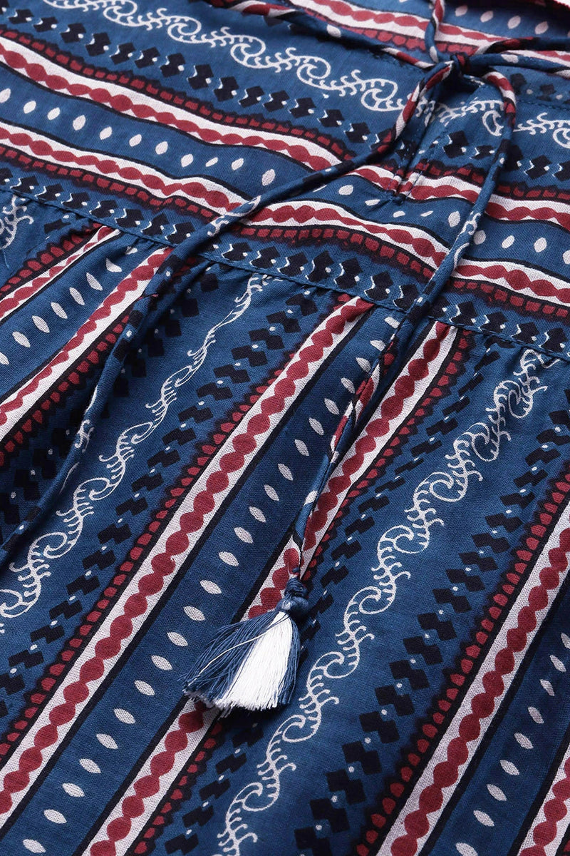 Women indigo printed cotton top
