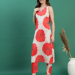 Women White Embroidered Sleeveless A-Line Kurta Set