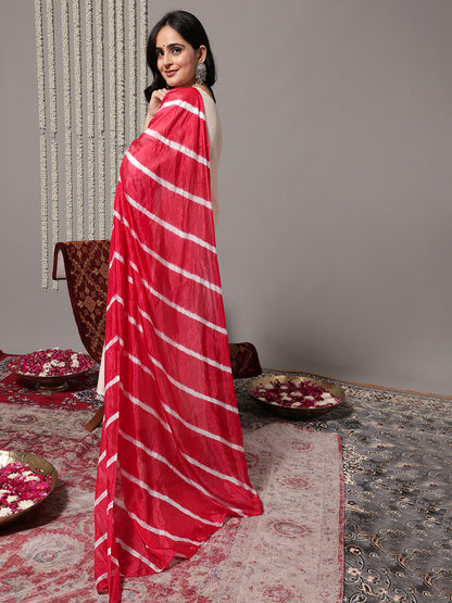 Graceful Off-White Red Lehriya Suit