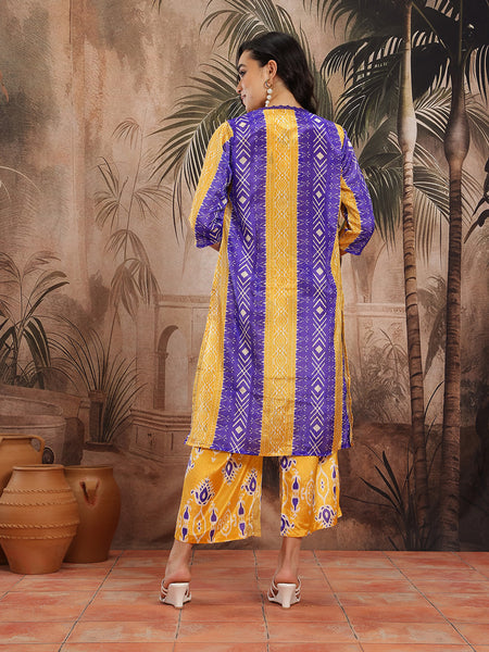 Women Yellow Printed Top Palazzo Set