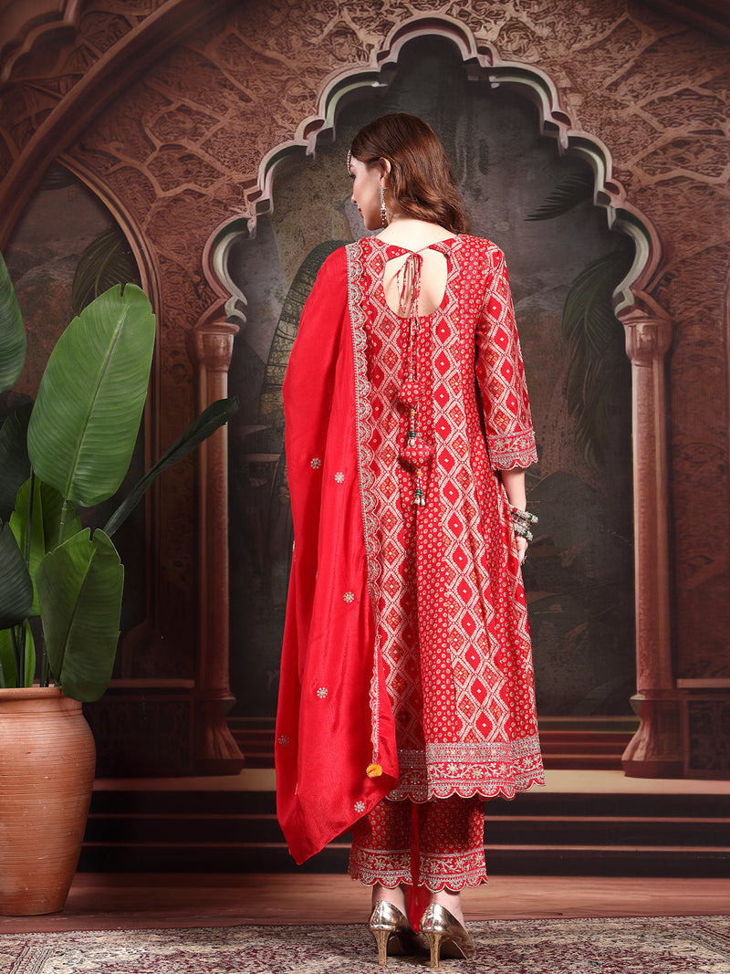 Women Red Viscose Rayon Kurta Sets