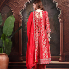 Women Red Viscose Rayon Kurta Sets