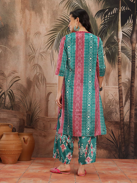 Women Green Printed Top Palazzo Set