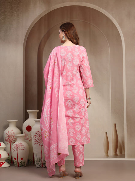 Women Pink Pure Cotton Kurta Sets