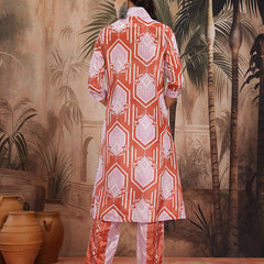 Women Mauve Abstract Printed Chinnon Kurta with Palazzos