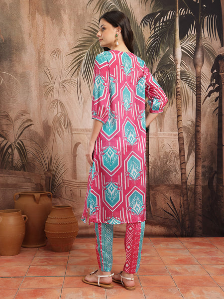 Women Pink Printed Kurta Palazzo Set