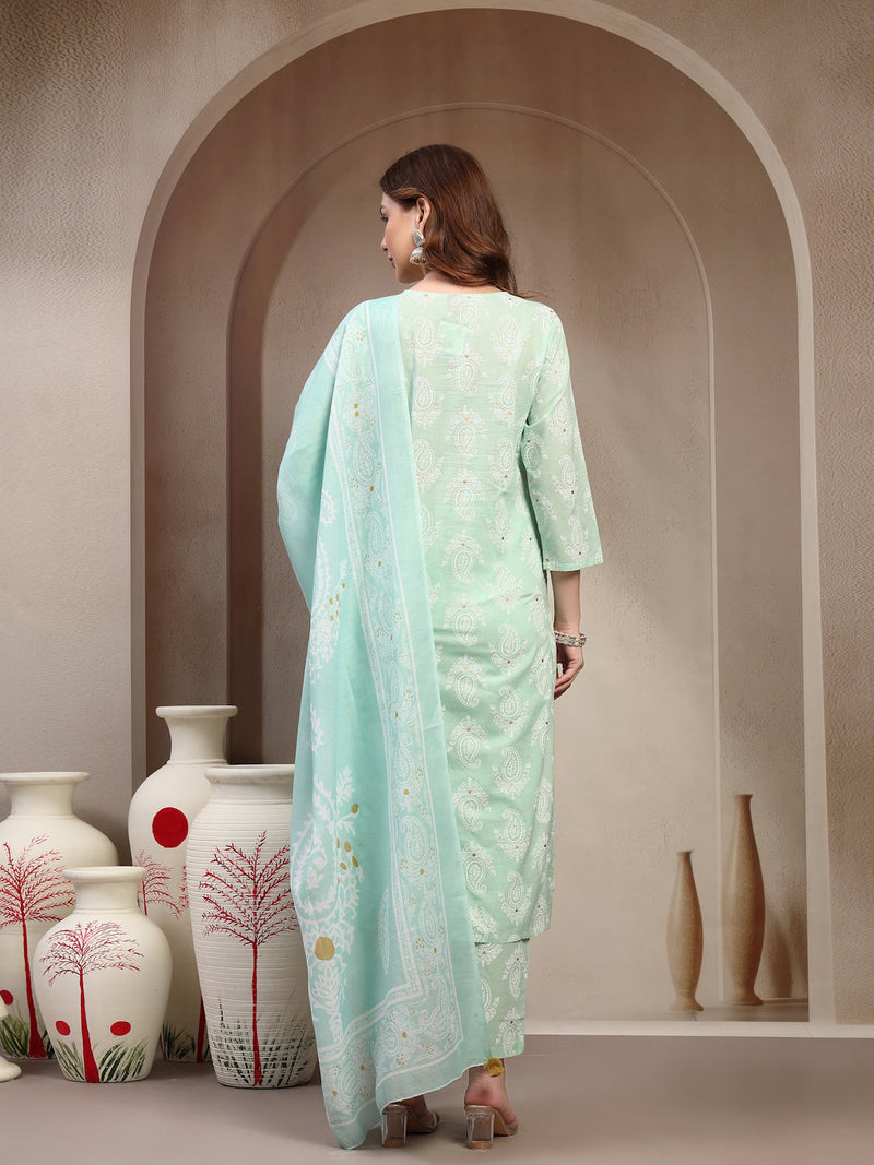 Women Green Pure Cotton Kurta Sets