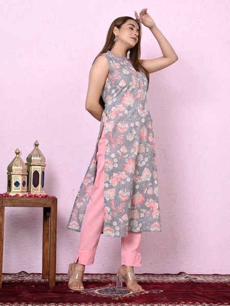Women Grey Printed Sequinned Kurta