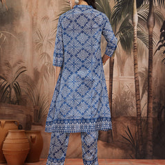 Women Blue Printed Kurta Palazzo Set