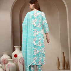 Women Turquoise Blue Pure Cotton Kurta Sets