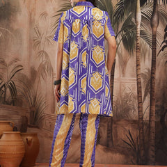 Women Blue Printed Chinnon Kurta with Palazzos