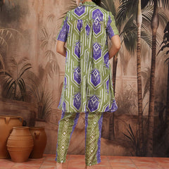 Women Green Printed Chinnon Kurta with Palazzos