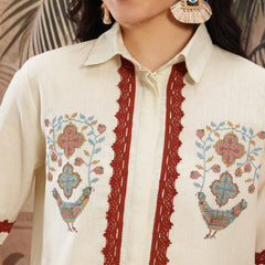 Ivory Charm Embroidered Cotton Shirt Palazzo Set