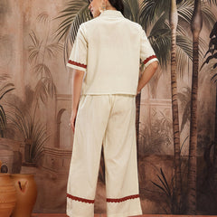 Ivory Charm Embroidered Cotton Shirt Palazzo Set