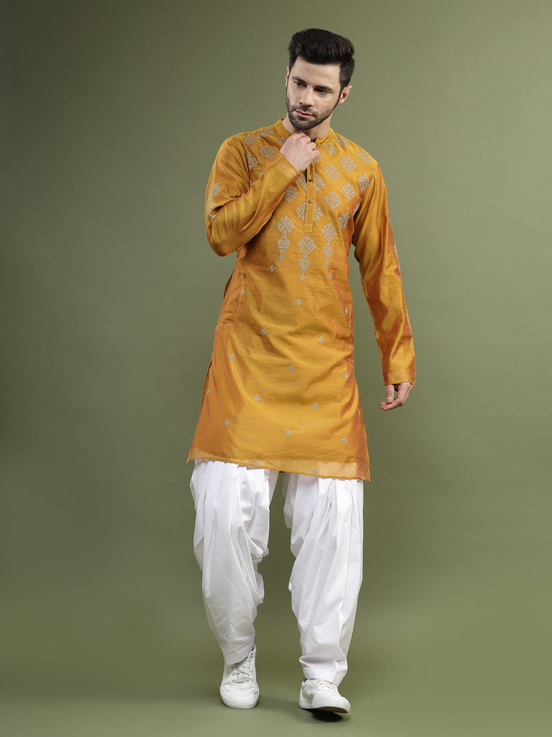 Mustard Printed Straight Kurta Standing