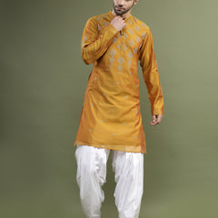 Mustard Printed Straight Kurta Standing