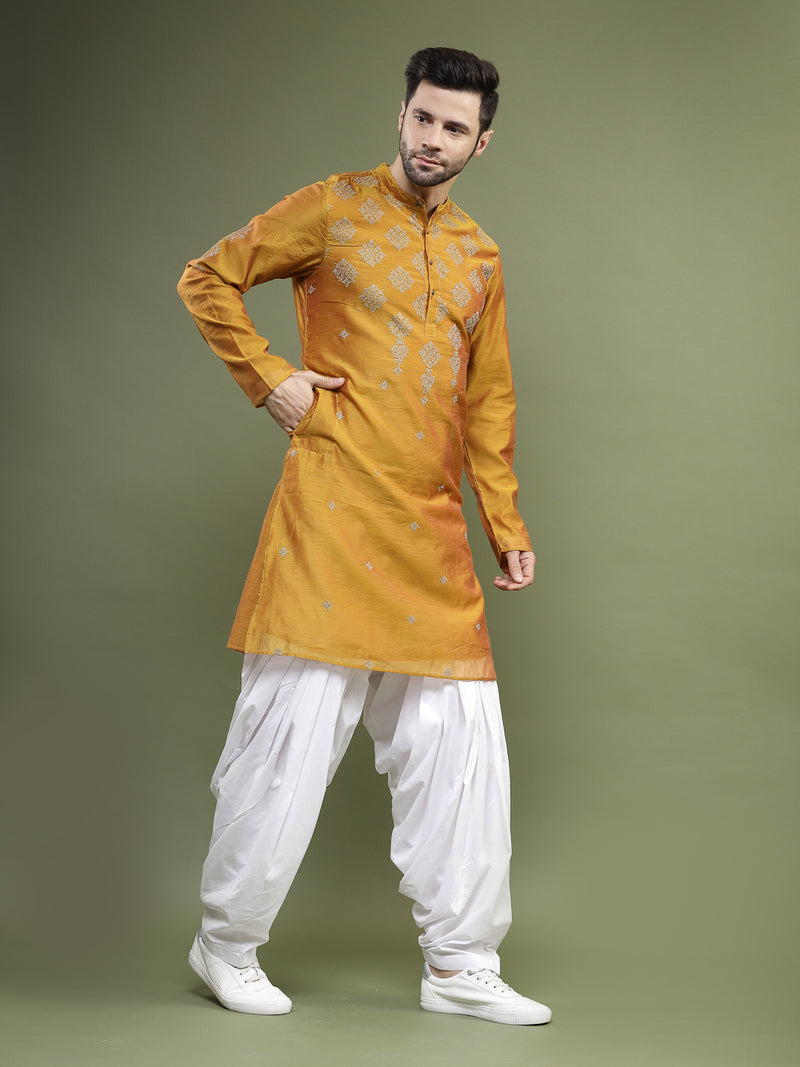 Mustard Printed Straight Kurta 