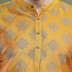 Mustard Printed Straight Kurta Close View