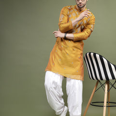 Mustard Printed Straight Kurta 