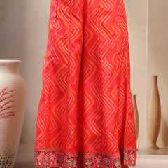 Women Orange Embroidered Lehriya Kurta Palazzo & Dupatta Set