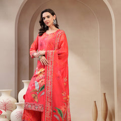 Women Orange Embroidered Lehriya Kurta Palazzo & Dupatta Set