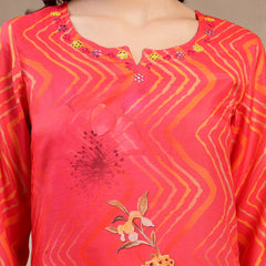 Women Orange Embroidered Lehriya Kurta Palazzo & Dupatta Set
