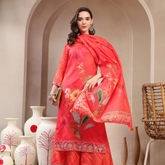 Women Orange Embroidered Lehriya Kurta Palazzo & Dupatta Set