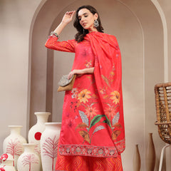 Women Orange Embroidered Lehriya Kurta Palazzo & Dupatta Set