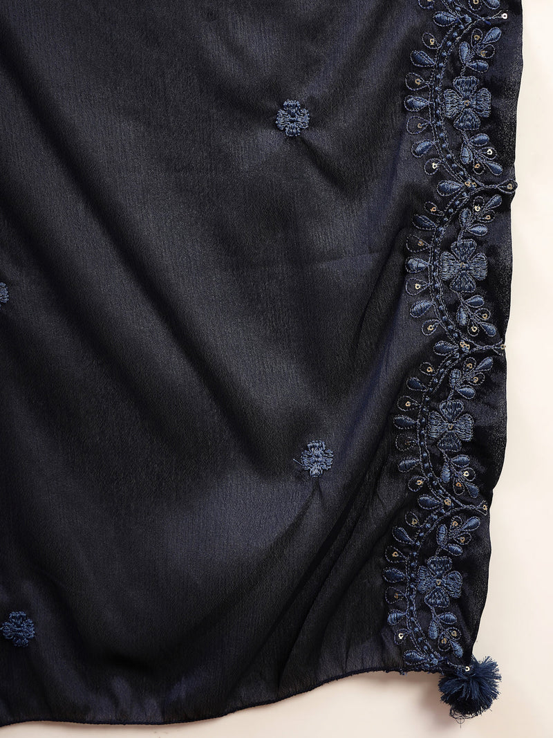 Women Blue Polyester Kurta Palazzo & Dupatta Set