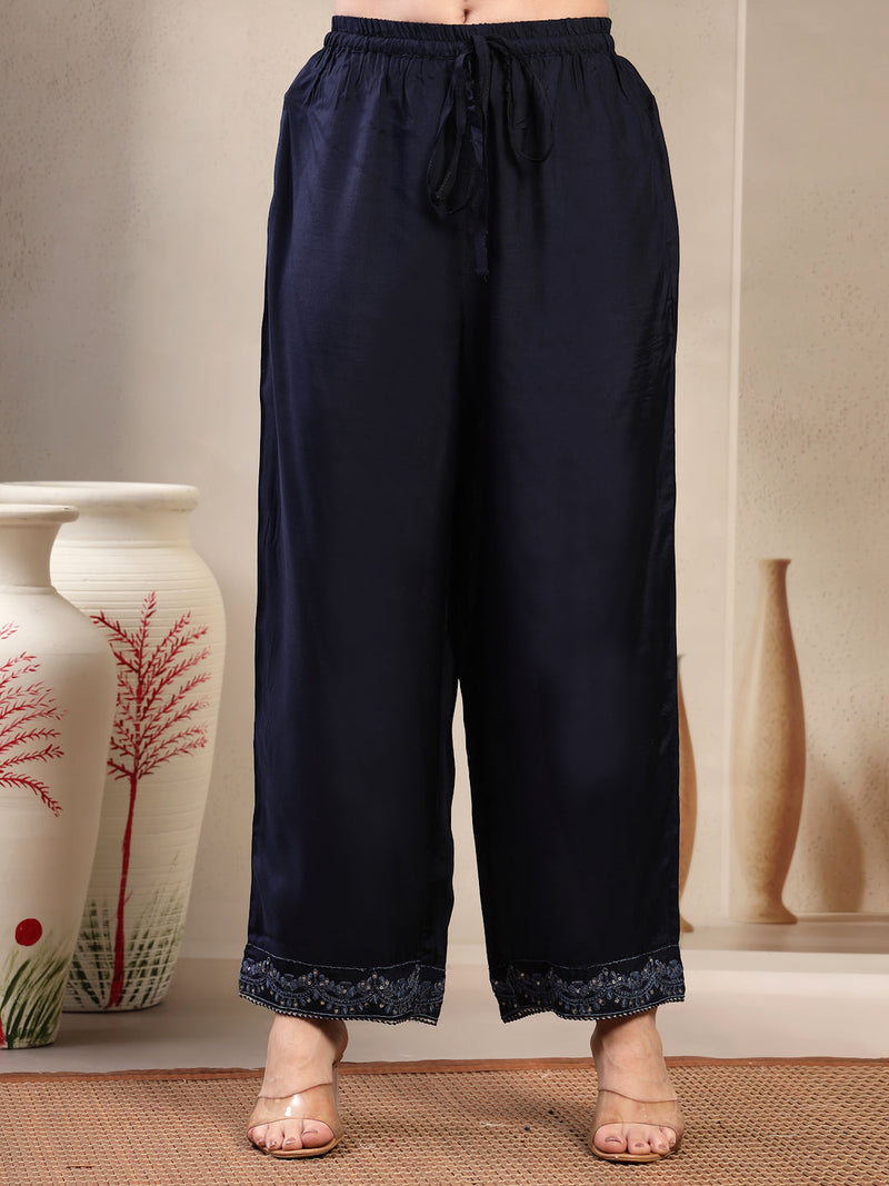 Women Blue Polyester Kurta Palazzo & Dupatta Set