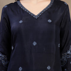 Women Blue Polyester Kurta Palazzo & Dupatta Set