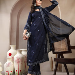 Women Blue Polyester Kurta Palazzo & Dupatta Set