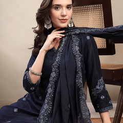 Women Blue Polyester Kurta Palazzo & Dupatta Set