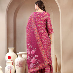 Elegant Purple Lehriya Printed Kurta Palazzo & Dupatta Set