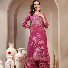 Elegant Purple Lehriya Printed Kurta Palazzo & Dupatta Set