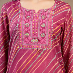 Elegant Purple Lehriya Printed Kurta Palazzo & Dupatta Set