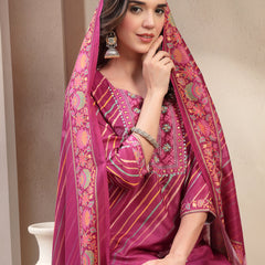 Elegant Purple Lehriya Printed Kurta Palazzo & Dupatta Set