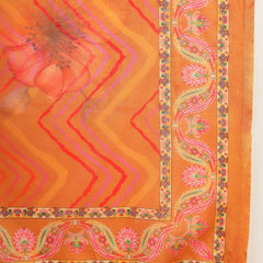 Women's Orange Embroidered Lehriya Kurta, Palazzo & Dupatta Set