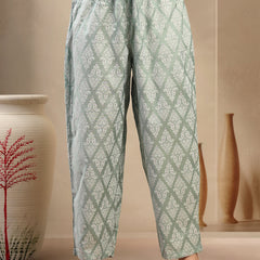 Women Sea Green Polyester Kurta Trouser & Dupatta Set