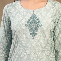 Women Sea Green Polyester Kurta Trouser & Dupatta Set