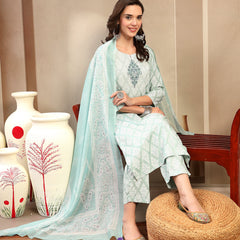 Women Sea Green Polyester Kurta Trouser & Dupatta Set
