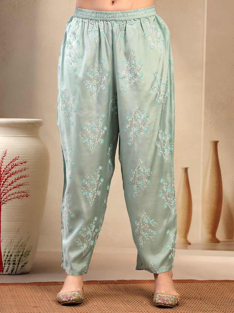 Women’s Sea Green Polyester Kurta Trouser & Dupatta Set