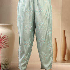 Women’s Sea Green Polyester Kurta Trouser & Dupatta Set