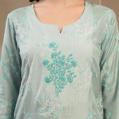 Women’s Sea Green Polyester Kurta Trouser & Dupatta Set