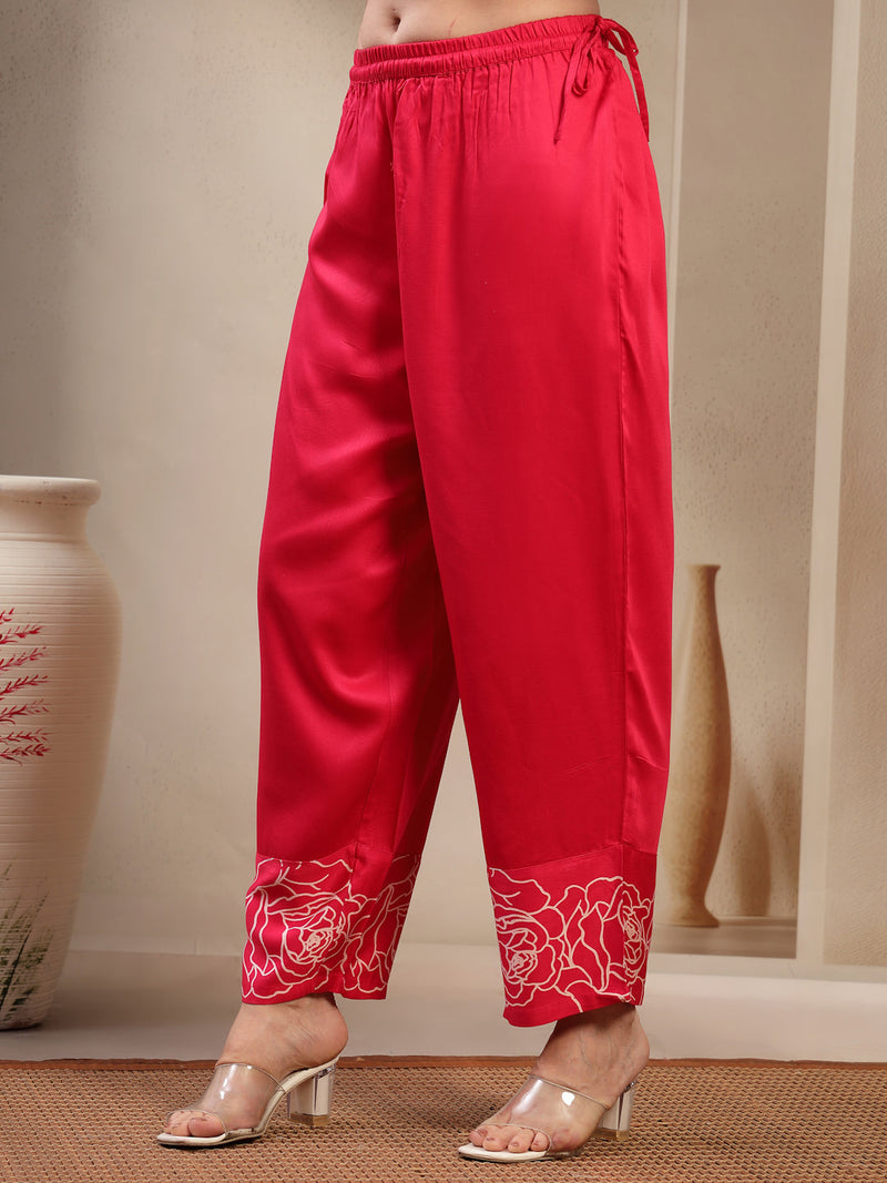 Women Pink Rayon Kurta Palazzo Co-ord Set