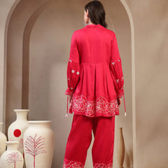 Women Pink Rayon Kurta Palazzo Co-ord Set