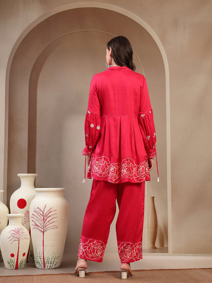 Women Pink Rayon Kurta Palazzo Co-ord Set