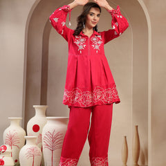 Women Pink Rayon Kurta Palazzo Co-ord Set