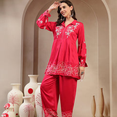 Women Pink Rayon Kurta Palazzo Co-ord Set
