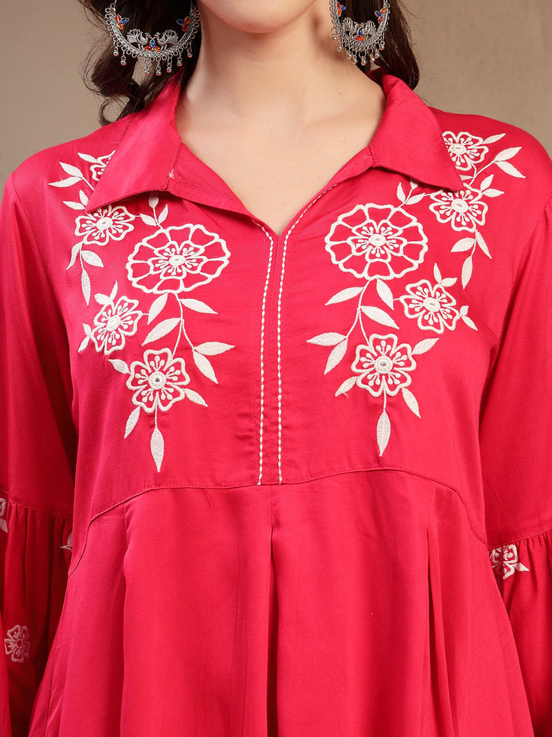 Women Pink Rayon Kurta Palazzo Co-ord Set